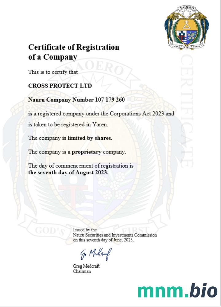 Nauru company registration vcertyfikat Word i szablon PDF